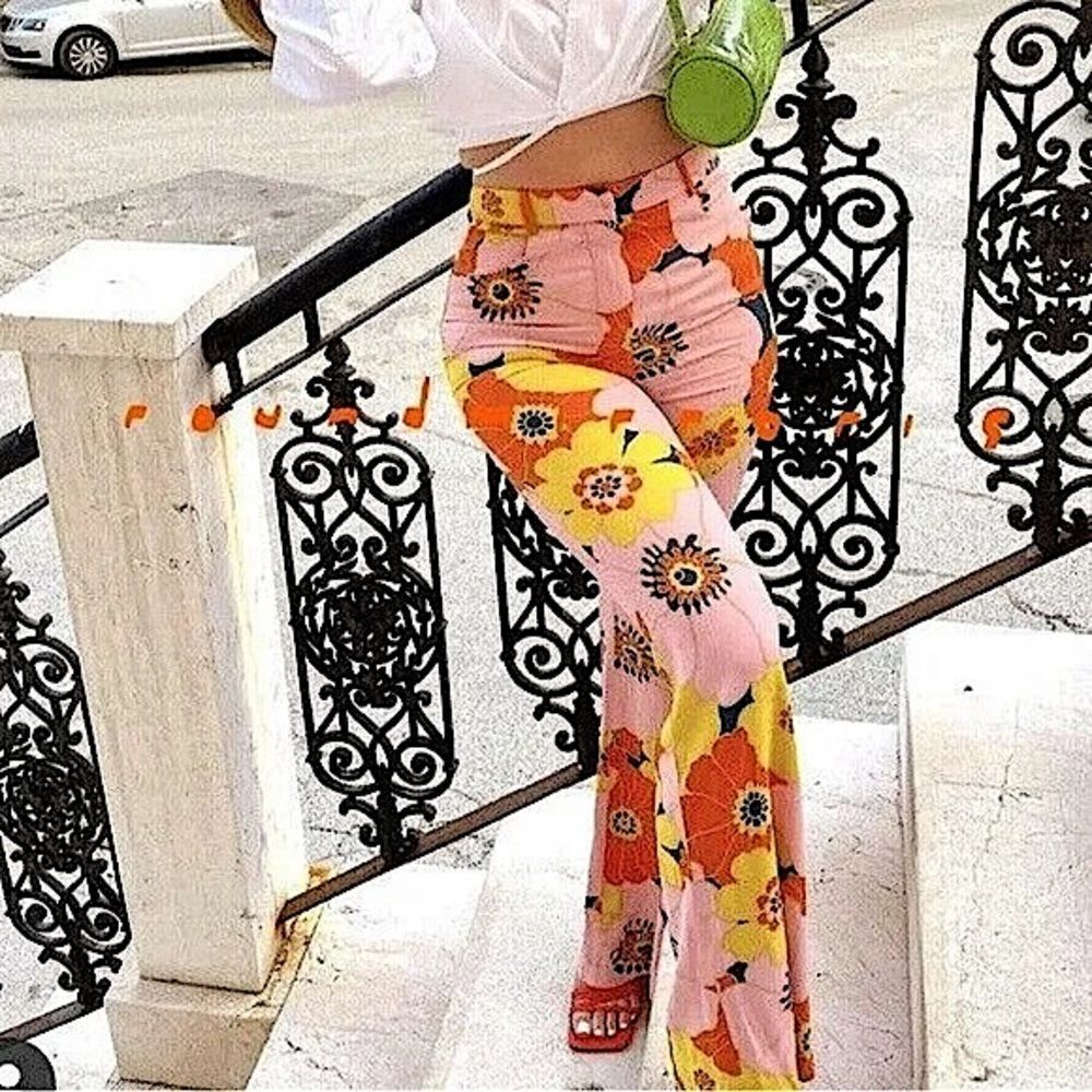 Zara Pants Multicolor Floral Print Wide Leg High Waist Trousers Size S - Picture 7 of 14